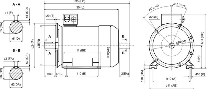 АИР 50В4 чертеж, размеры IM2081, IM2082
